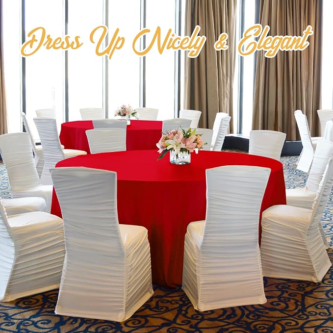 BRILLMAX 4 Pack Red Round Tablecloths 132 Inch for 72" Tables | 150 GSM Polyester Fabric, Floor Length Drop, Water, Stain & Wrinkle Resistant Cloth Cover for Wedding Reception Banquet Party - Image 8