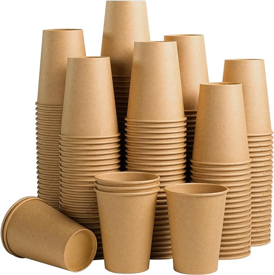 Clawsoff 180 Pack 12 oz Coffee Cups Brown Kraft Disposable Hot Paper Cups | Unbleached, Leak Proof, Kraft Design, Without Lids, Thickened Durable, Hot or Cold Beverage, for Party, Travel by BuyNow