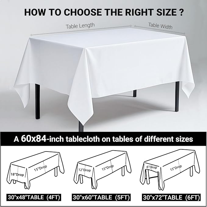 MRJ Polyester Tablecloth 60 X 84 Inch White Rectangle Table Cloth Washable Fabric Table Cover for Restaurant Hotel Wedding - Image 4