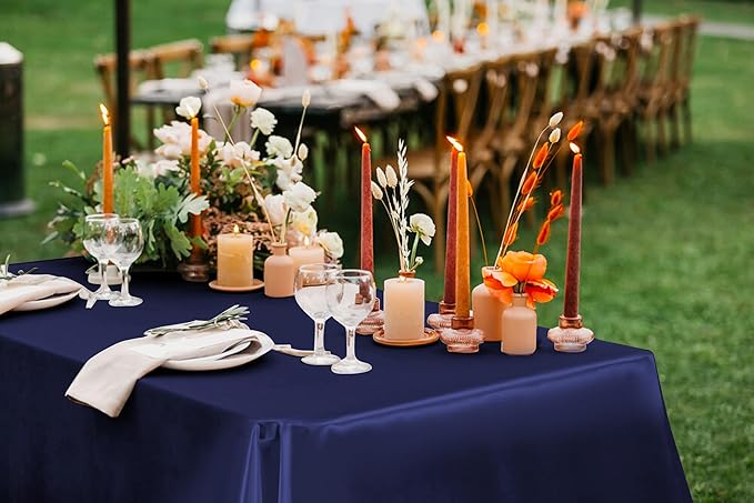 YMHPRIDE 10 Packs Satin Tablecloth 108 x 57 inch Navy Blue Rectangular Tablecloths, Overlay Satin Table Cover Bright Silk Tablecloth Smooth Fabric Table Decoration for Wedding Party Banquet Events