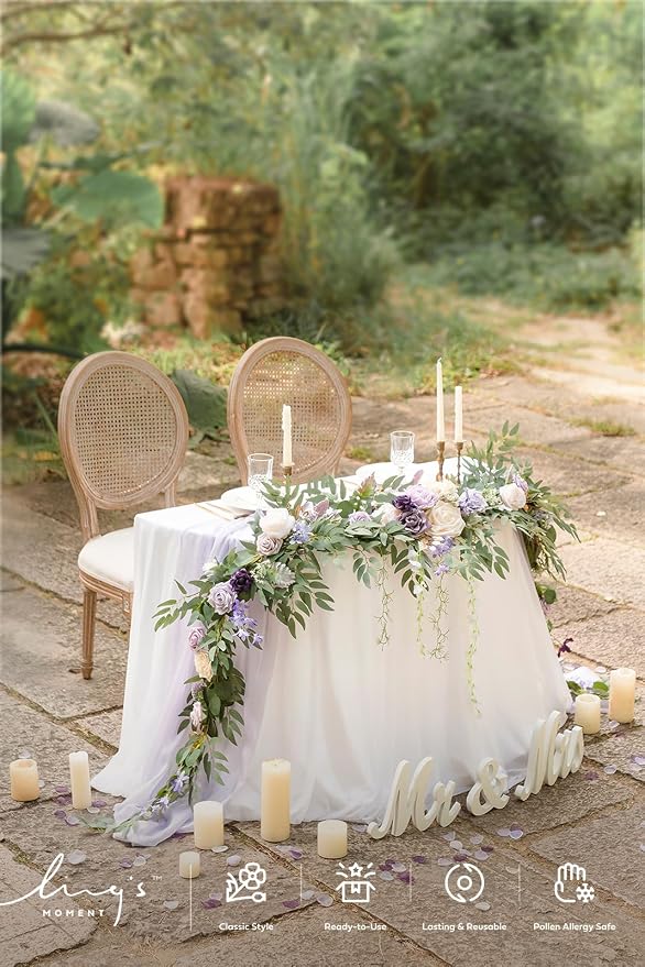 Ling's moment Purple Eucalyptus Flower Garland Wedding Arch 9 FT | Lilac Rose, Artificial Greenery, Sweetheart Table Decor, Floral Garland for Mantle, Centerpieces, Backdrop - Image 7