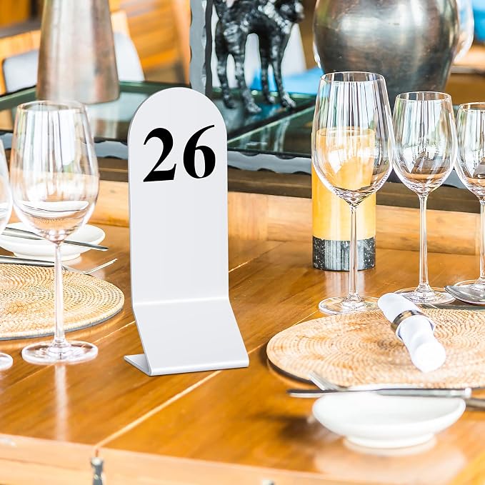 Remerry 50 Pcs Table Numbers 1-50 Acrylic Double Sided Number Cards for Restaurant Acrylic Tent Table Holders Tent Cards Wedding 2.36 x 6.3 Inch (White) - Image 2