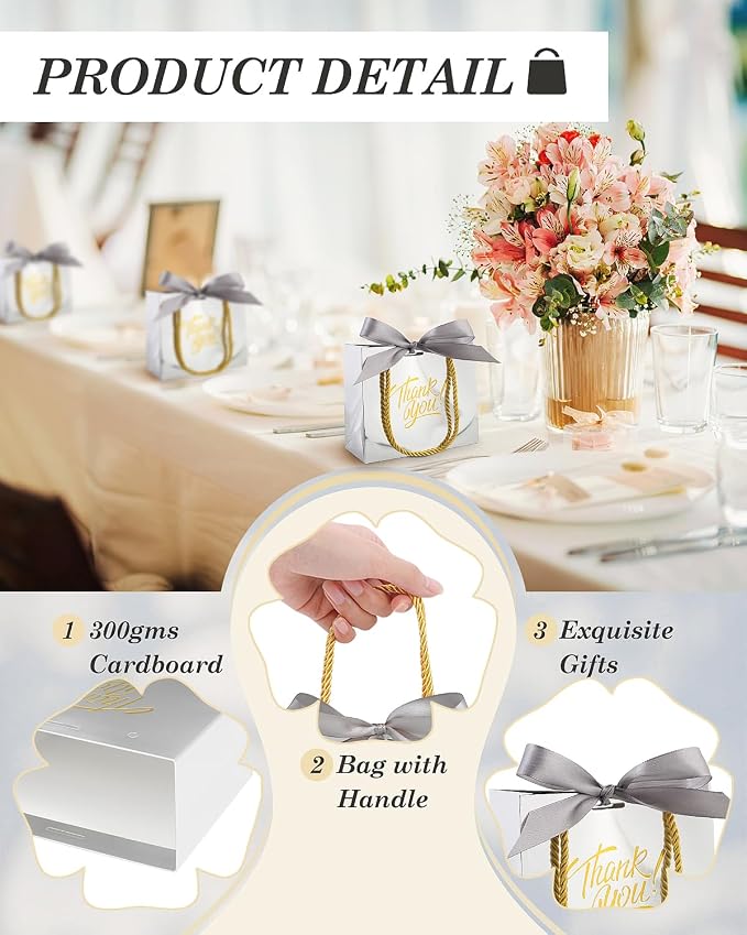 EQOREIIN 30 Pack Small Thank You Gift Bags with Handles & Ribbon, Silver | 5.5 x 2.4 x 4.7 Inches Mini Gift Bags for Girls Kids Birthday Mother's Day Wedding Christmas Goodie Candy Party Favors - Image 3