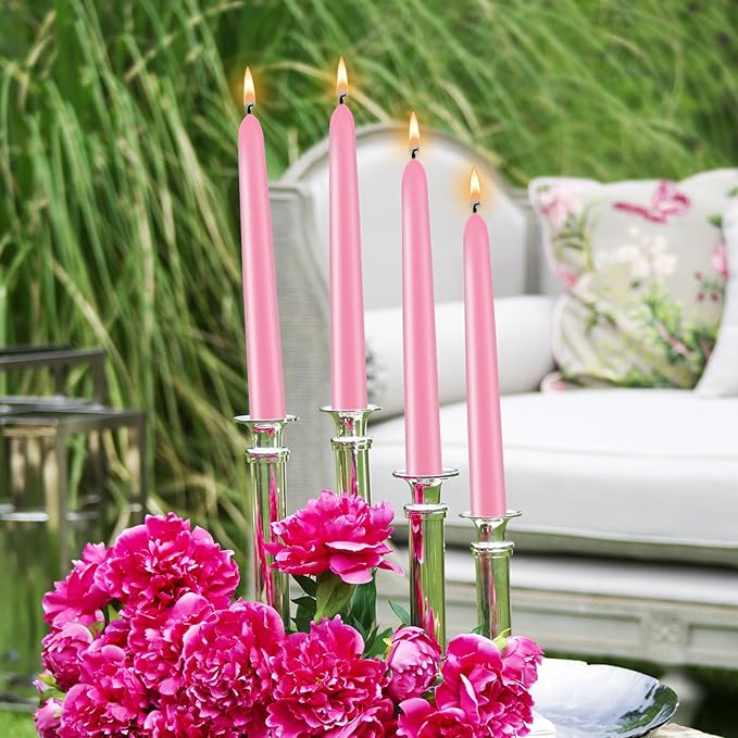 Pink 10-inch Set of 8 Cone-Shaped Candles, Perfect for Dinner - Smoke-Free and odorless Cone-Shaped Candles Burn for a Long time