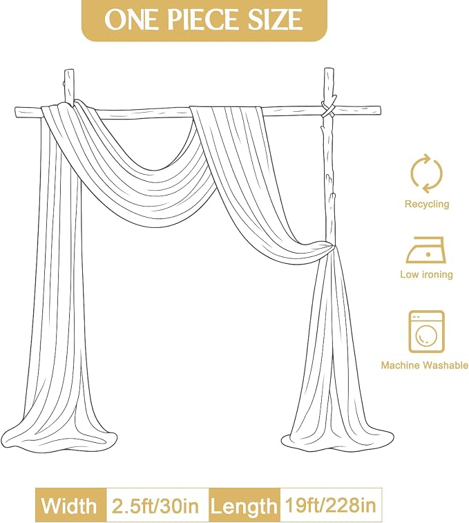 12 Panels Champagne Wedding Arch Draping Fabric 30" x 19ft Wedding Drapes Tulle Drapes for Backdrop Sheer Fabric Backdrop Drapes Decorations Backdrop Curtains for Reception Ceremony Party - Image 7