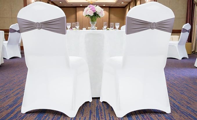 VDS - Silver Grey | Spandex Chair Sashes Bows | 50 PCS | Stretch Elastic Banquet Universal Folding Chair Band Tie with Silver Buckle Slider for Wedding Party Conference Celebration Event Decoration - Image 6