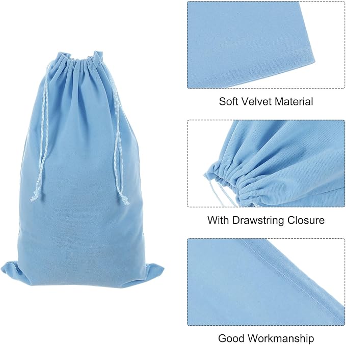uxcell 20 Pcs Velvet Drawstring Bag, 8 x 12 Inch Jewelry Velvet Pouches Gift Bags for Wedding Party Favor Candy Jewelry Packaging Organizing Storage, Light Blue - Image 3