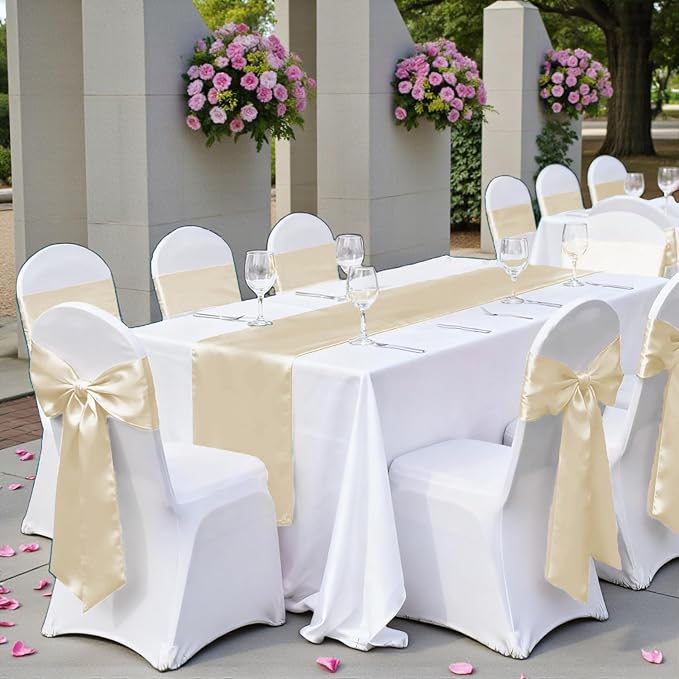 VDS Pack of 15 Satin Table Runners Charmeuse Sateen Silk Centerpiece Cloth Linen for Wedding Birthday Graduation Engagement Ceremony Event Party Banquet Table Decoration (12x108 inch)(Cream) - Image 2