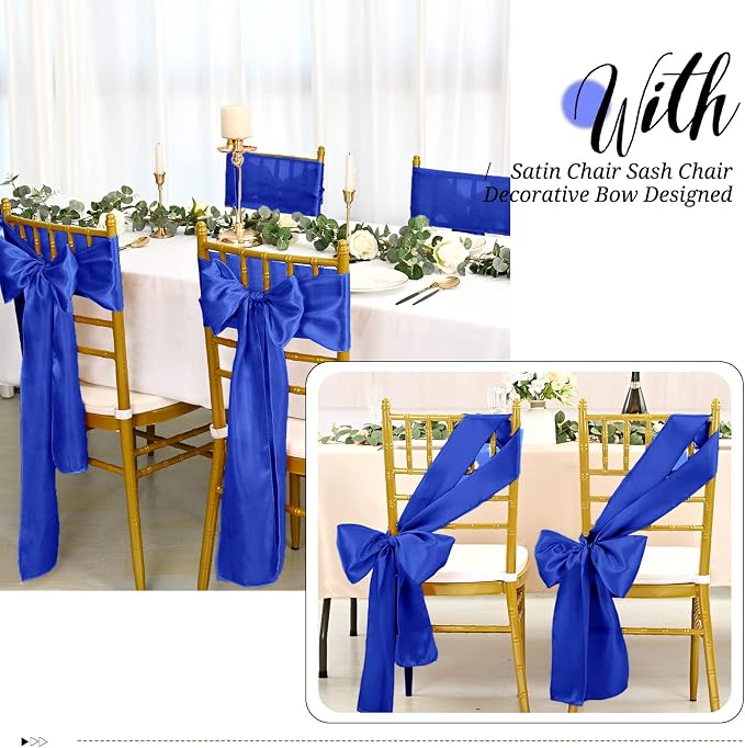 Pesonlook 50 Pcs Royal Blue Satin Chair Sashes Ties, 7×108inch | Satin Chair Sashes Bows Chair Cover Back Tie Supplies for Wedding Reception Events Banquets Party, Hotel Event, Chairs Decor - Image 4
