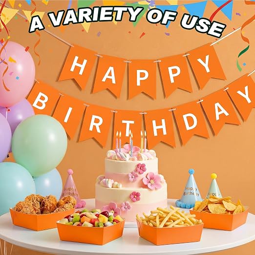 Uiifan 50 Pcs 5 lb Extra Large Paper Food Trays Disposable Food Boat Nacho Plate Serving Snack Trays Grease Resistant Self-assembly for Back to School Party Birthday Wedding Supply (Orange) - Image 6