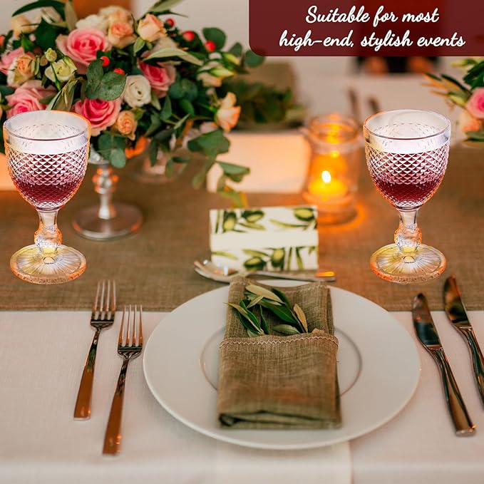 Bokon 12 Pack Purple Glass Goblets Set 10 oz High Clear Wine Glass Vintage Water Goblets Cups Embossed Diamond Design Glassware with Stem for Drinking Juice Liquor Party Wedding Bar