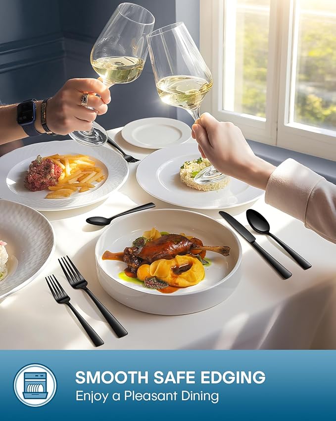 Stapava 20 Pcs Black Silverware Set, Food-Grade Stainless Steel Flatware Set for 4 Mirror Polished Cutlery Utensil Sets Include Dinner Knives Spoons and Forks Set Dishwasher Safe for Home Restaurant