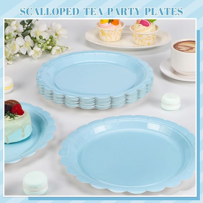NatNarr 30 Pcs Light Blue Plates, 9 Inch Scalloped Blue Plates Dessert Party Plate Cute Paper Plate for Coastal Sea Beach Party, Boy Baby Shower, Birthday, Bachelorette (Pack of 3) - Image 6