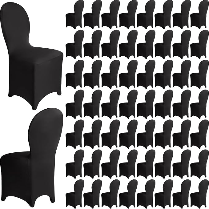 Macarrie 60 Pcs Chair Covers Wedding Seat Slipcovers Polyester Spandex Folding Chair Covers for Wedding, Banquet Party, Celebration Event, Dining Room, Living Room(Black) by Macarrie
