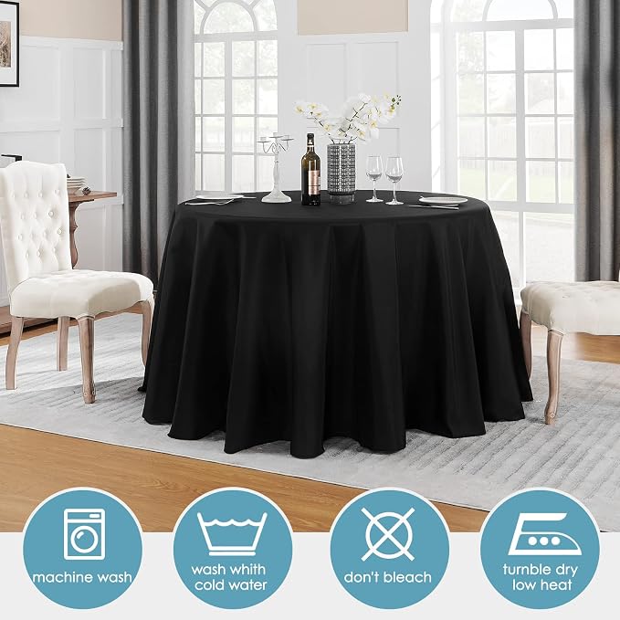 VidaFete 2 Pack 108inch Black Round Tablecloth | Polyester Table Cloth, Stain and Wrinkle Resistant Table Cover for Dining Kitchen Party Wedding Banquet Buffet Decoration - Image 4