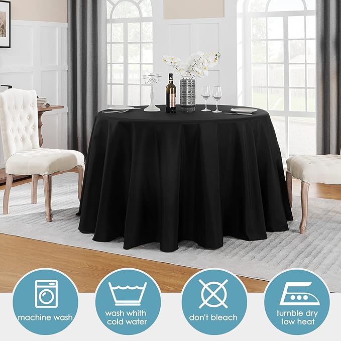 VidaFete 6 Pack 90inch Black Round Tablecloth | Polyester Table Cloth, Stain and Wrinkle Resistant Table Cover for Dining Kitchen Party Wedding Banquet Buffet Decoration - Image 4
