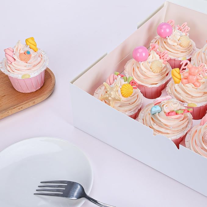 Moretoes 15pcs Cupcake Boxes, 12 Count Bakery Boxes with Windows & Inserts | 13x10x3.5 Inches Food-Grade Cupcake Containers Ideal for Muffins | for Birthday Holiday Party Bakery Supplies - Image 5