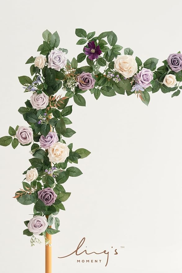 Ling's moment 5 FT Purple Artificial Flower Garland | Lilac Floral Garland, Flower Vines, Wedding, Arch Flower, Table Centerpieces, Swags, Backdrop, Mantel, Welcome Signs - Image 3