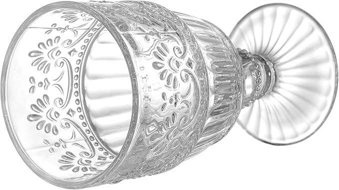 AVLA 6 Pack Glass Goblet, 12 OZ Vintage Wine Glassware, Romantic Wedding Glass Set, Drinking Stemware Beverage Cups for Party, Bar, Champagne, Juice, Beer, Cocktail, Embossed Design