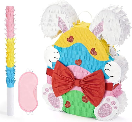 WERNNSAI Bunny Egg Piñata - Easter Piñata with Blindfold and Stick for Easter Party Decoration Supplies School Activities Game Spring Party