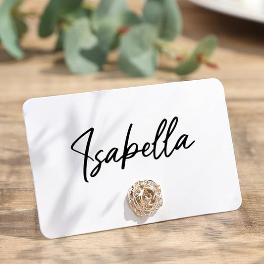 UNIQOOO 12Pcs Decorative Rose Floral Place Card Holders Bulk, Luxury Gold Metal Name Card Stands Set, for Wedding Table Setting, Business Card, Name Tag, Party Food Labels