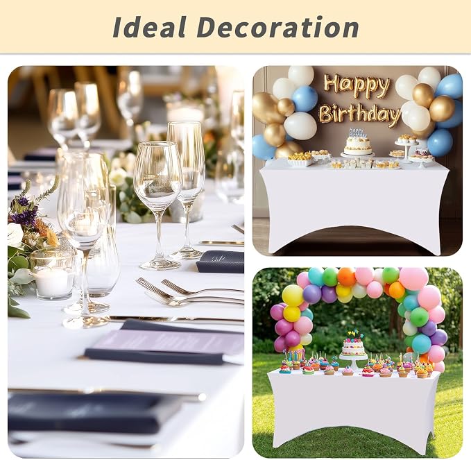 Fixwal 6 Pack 8FT White Tablecloth Rectangle Spandex Fitted Table Cover - Image 6