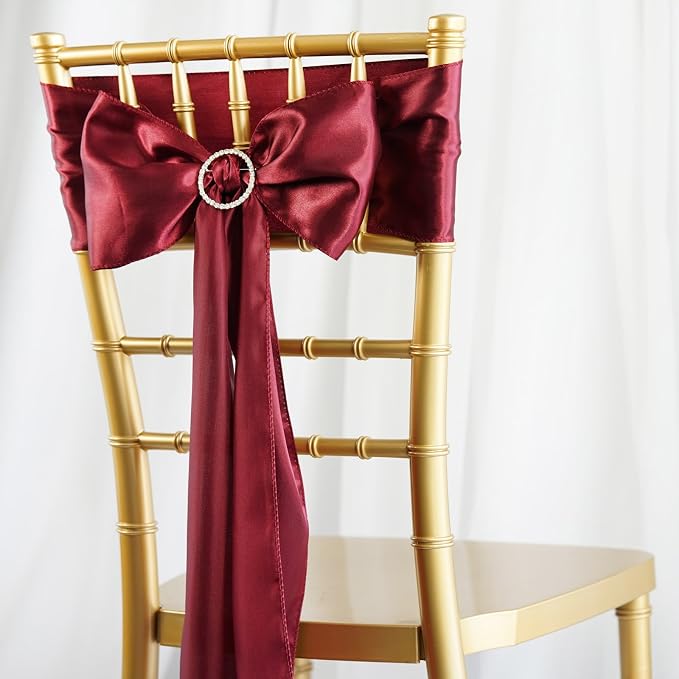 Balsa Circle 50 Burgundy Satin Elegant Chair Cover Bows Sashes Wedding Banquet Decorations Party Supplies Engagement Events Reception - Image 3