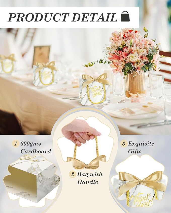 EQOREIIN 30 Pack Small Thank You Gift Bags with Handles &, Marble Gold | 5.5 x 2.4 x 4.7 Inches Mini Gift Bags for Girls Kids Birthday Mother's Day Wedding Christmas Goodie Candy Party Favors - Image 3