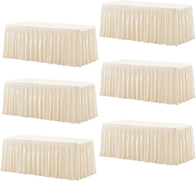 Wish Care 6 Pack Light Champagne Rectangle Table Clothes for 8 Foot Tables, Polyester Fitted Tablecloths 8ft Stretch Table Cover for Wedding, Birthday, Parties, Trade Show, Craft Show by WishCare