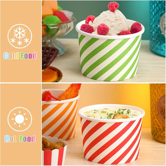 500 Pcs Paper Ice Cream Cups, 8 oz Disposable Dessert Sundae Bowls Frozen Yogurt Twill Snack Soup Hot Cold Food Paper Cups for New Year, Birthday, Wedding, Baby Shower, Party Supplies, Multicolor - Image 4