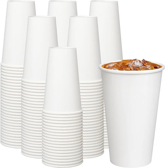 Coffee Cups 16 oz 200 Pack, Disposable Paper Cups for Hot Beverage Drinking, White Hot Cups Suitable for Party, Picnic, Travel, and Events by ECOEXTRA