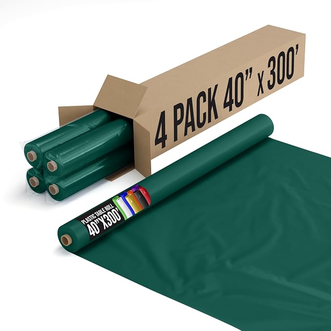 Exquisite Party Solids Dark Green Plastic Table Cover Roll 4 Pack 40" X 300' Table Cloth Plastic Cover Roll - Premium Quality Thick 0.5 MIL Banquet Rolls - Disposable Tablecloth Rolls by Exquisite