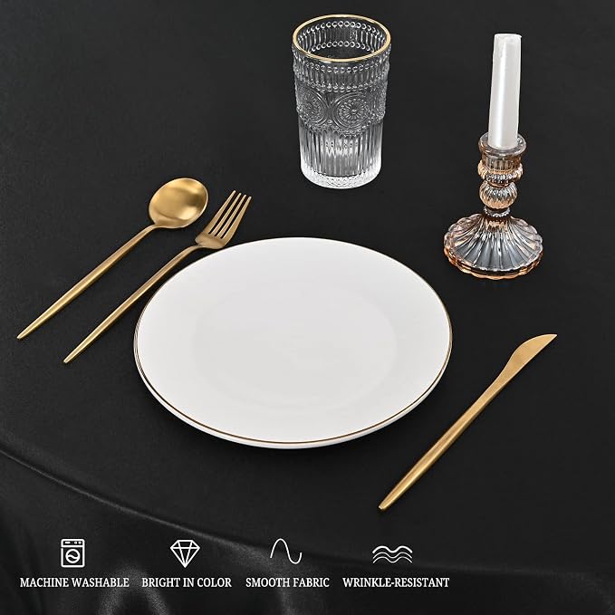 12 Pack 120 Inch Round Satin Tablecloth, Black - Image 4