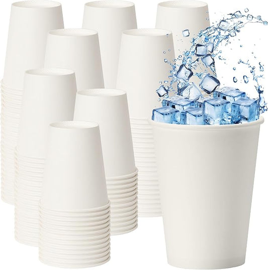 100 Pack of 12 oz Disposable White Paper Coffee Cups - Suitable for Party, Picnic, Travel and Events by ECOEXTRA