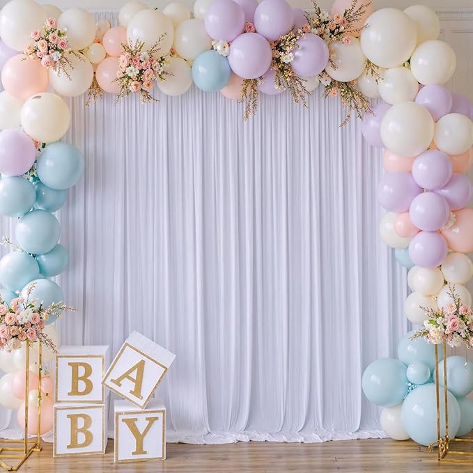 40ft x 10ft Wrinkle Free White Backdrop Curtain for Parties, 8 Panels Silky Polyester White Wedding Drapes for Backdrop 10 ft Photo Back Drop Fabric Cloth for Party Graduation Photography Background - Image 7