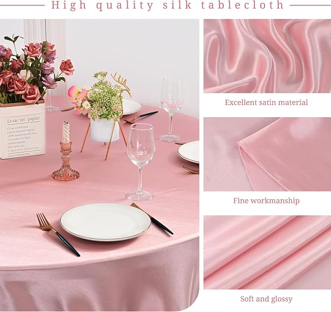 12 Pack 120 Inch Round Satin Tablecloth, Rose Gold - Image 3
