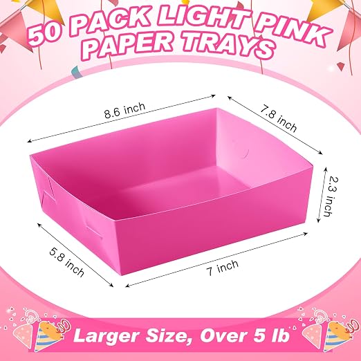 Uiifan 50 Pcs 5 lb Extra Large Paper Food Trays Disposable Food Boat Nacho Plate Serving Snack Trays Grease Resistant Self-assembly for Back to School Party Birthday Wedding Supply (Hot Pink) - Image 3