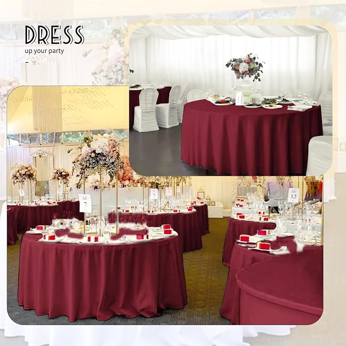 YMHPRIDE 6 Pack Round Tablecloths - Burgundy, 90 Inch Polyester, Washable Fabric Table Covers for Wedding, Party, Dining, Banquet - Image 8