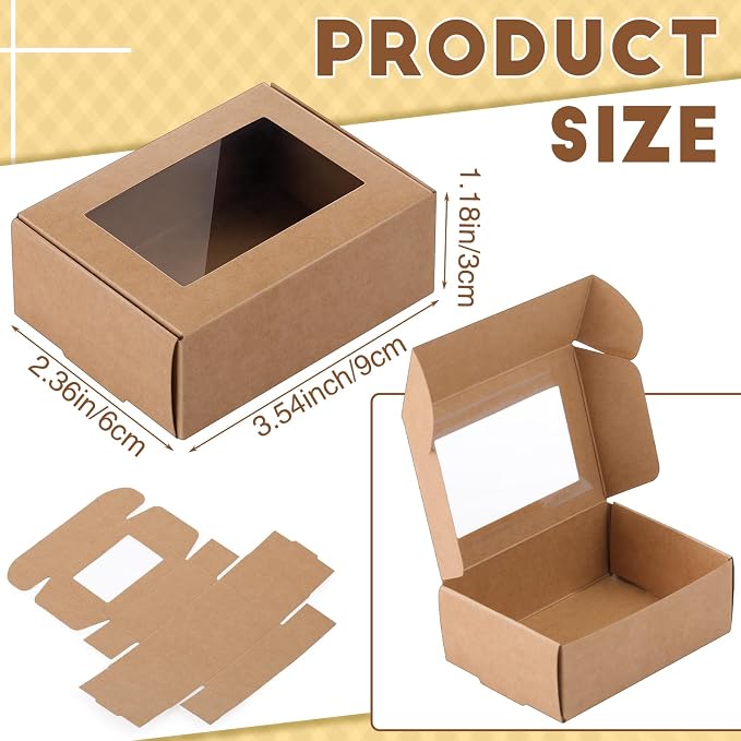Zonon 60 Pcs Mini Kraft Soap Boxes with Window Homemade,Kraft Color | Paper Material for Bakery Candy Gifts, Soap Making Supplies, Clear Window Display, 3.7x2.6x1.4 Inch, Small Gift Packaging - Image 2