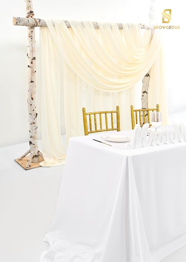 Showgeous Wedding Arch Draping Fabric Beige Chiffon Fabric Drapes - Image 5