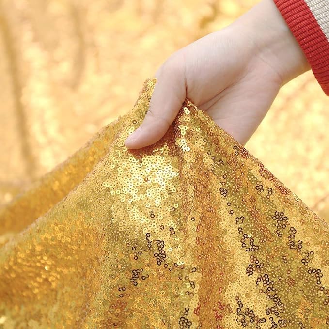 Gold Sequin Backdrop Curtains Party Photo Glitter Drapes 2 Pcs 2FTx8FT - Image 6