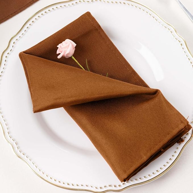 Efavormart Premium Cloth Napkins Set of 10, 17x17 Inch Brown Seamless Dinner Napkins, Washable Linen Table Napkin Cloth with Hemmed Edges for Weddings, Party and Banquet by efavormart