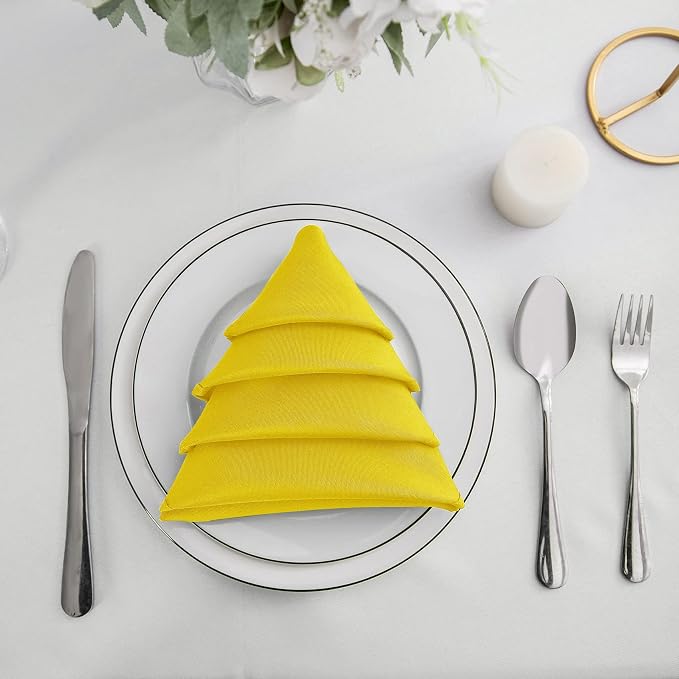 25pcs Polyester Cloth Napkins - 20 x 20 inch Yellow Washable Dinner Napkins with Hemmed Edges for Restaurant/Wedding/Hotel(25,Yellow) - Image 4