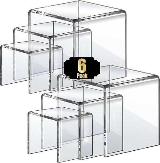 Aheroi Acrylic Risers Display Stands, Acrylic Stands for Display 6Pcs 2Set | Clear Acrylic Display Stands, Small Table Display Shelf Cupcake Stand Buffet Risers for Wedding Party Food Statue(3"*4"*5") by Aheroi