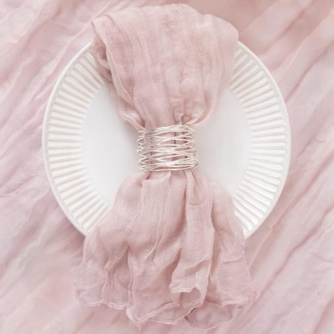 DeZerlor Pink Washable Cheesecloth Napkins Set of 50 for Wedding Party | Reusable Summer Cloth Napkins Bulk, for Bridal Baby Shower Dinner Cocktail Birthday Home, 21x21 Inches - Image 4
