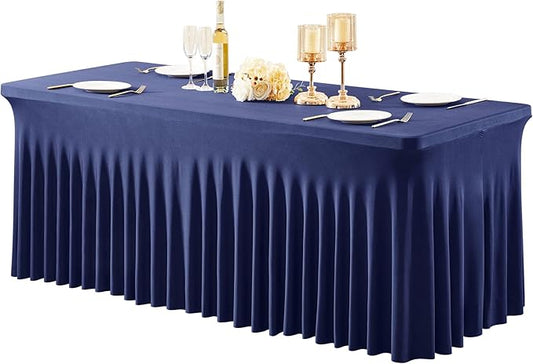 1 Pack Navy Blue Spandex Tablecloths for 8 Foot Rectangle Tables | Wrinkle Free 8ft Fitted Table Cover Stretch Table Cloth Desk Skirt for Weddings Baby Shower Birthday Party Banquet by PartyTalk