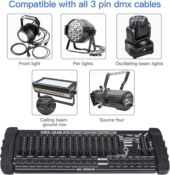 DMX512 DJ Controller 384CH DMX Cotroller Use for Program Editing of Bar Club Live Lights Show Support 30 Banks 8 Scenes 24 Fixtures Stage Lighting Console