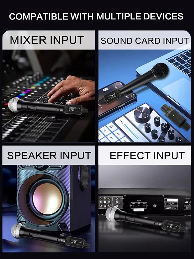 Aroma Wireless XLR Transmitter and Receiver, Professional UHF Wireless Microphone System for Stable Transmission, 7-Channel, 130ft Range, Mic Adapter for Dynamic Mic/Audio Mixer/PA/Church, ARC2