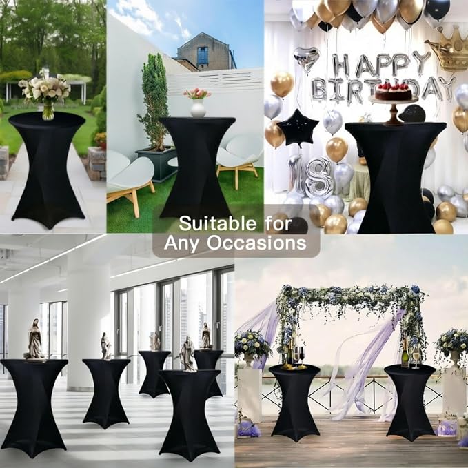 5 Pack High Top Cocktail Table Covers Black 32x43 Inch Fitted Stretch Round Cocktail Table Tablecloths Spandex Round High Top Table Cloths for Bar Party Wedding Banquet Event - Image 6