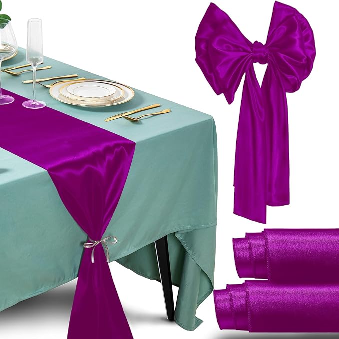 SI Pack of 5 Wedding 12 x 108 inch Satin Table Runner for Wedding, Decorations for Graduations, Engagements, Birthday Parties, Banquets, Runners fit Rectangle, Round Table - Red Violet by Unknown